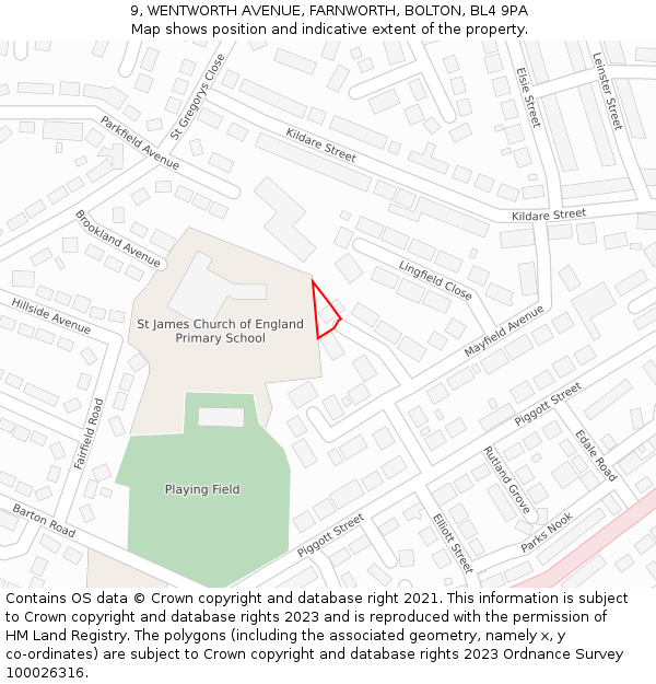 9, WENTWORTH AVENUE, FARNWORTH, BOLTON, BL4 9PA: Location map and indicative extent of plot