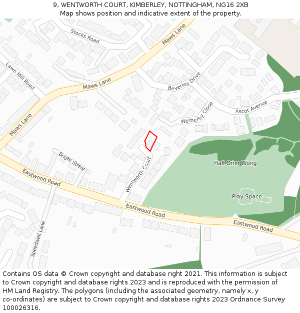 9, WENTWORTH COURT, KIMBERLEY, NOTTINGHAM, NG16 2XB: Location map and indicative extent of plot