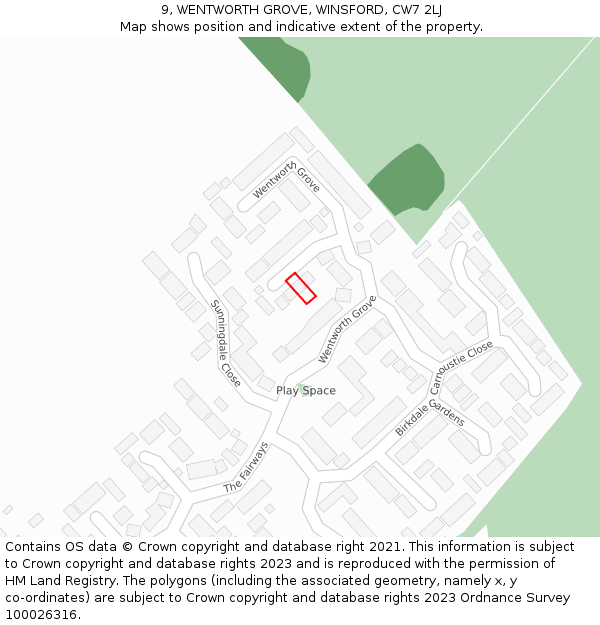 9, WENTWORTH GROVE, WINSFORD, CW7 2LJ: Location map and indicative extent of plot