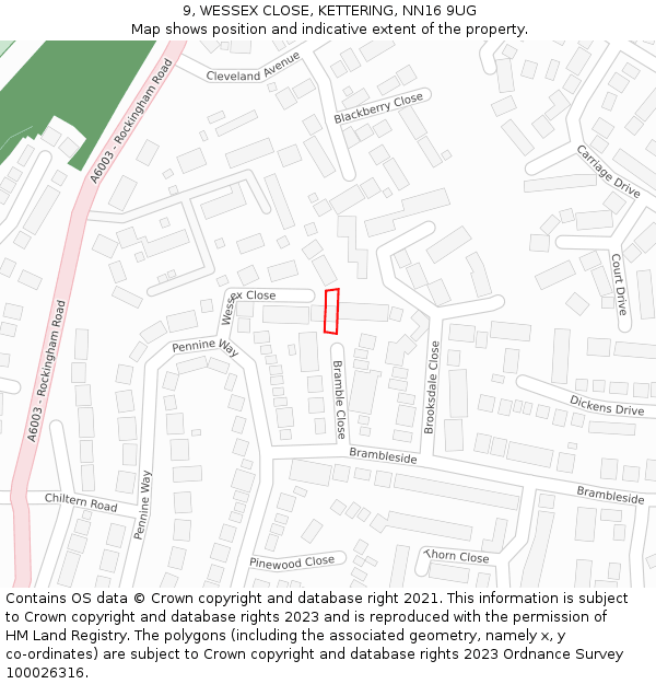 9, WESSEX CLOSE, KETTERING, NN16 9UG: Location map and indicative extent of plot