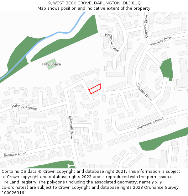 9, WEST BECK GROVE, DARLINGTON, DL3 8UQ: Location map and indicative extent of plot