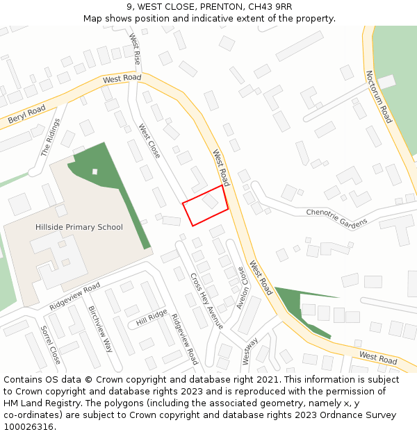 9, WEST CLOSE, PRENTON, CH43 9RR: Location map and indicative extent of plot