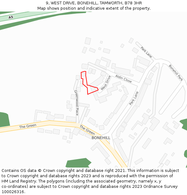9, WEST DRIVE, BONEHILL, TAMWORTH, B78 3HR: Location map and indicative extent of plot