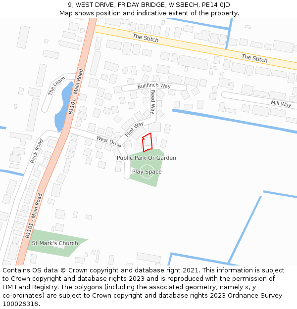 9, WEST DRIVE, FRIDAY BRIDGE, WISBECH, PE14 0JD: Location map and indicative extent of plot