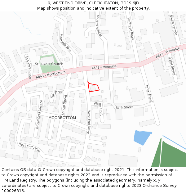9, WEST END DRIVE, CLECKHEATON, BD19 6JD: Location map and indicative extent of plot
