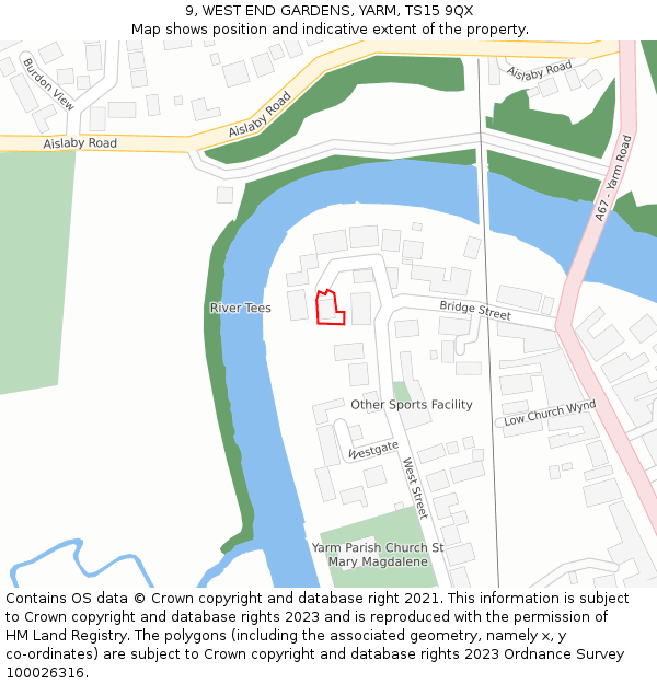 9, WEST END GARDENS, YARM, TS15 9QX: Location map and indicative extent of plot