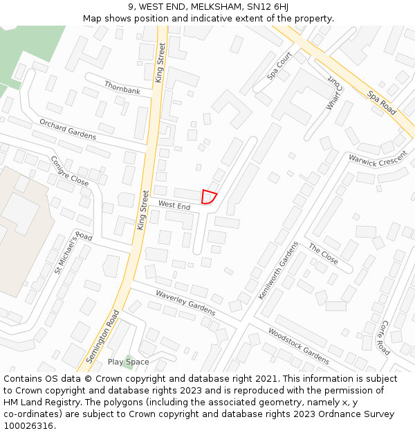9, WEST END, MELKSHAM, SN12 6HJ: Location map and indicative extent of plot