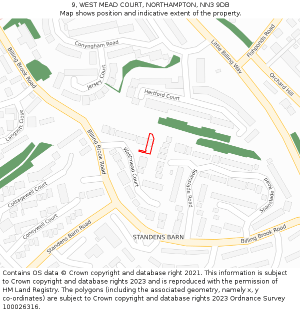 9, WEST MEAD COURT, NORTHAMPTON, NN3 9DB: Location map and indicative extent of plot