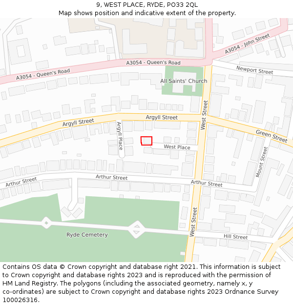 9, WEST PLACE, RYDE, PO33 2QL: Location map and indicative extent of plot