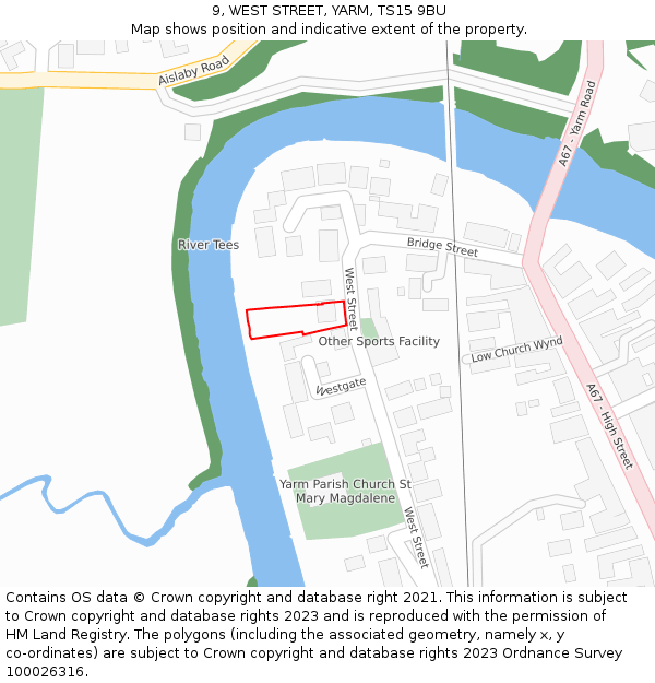 9, WEST STREET, YARM, TS15 9BU: Location map and indicative extent of plot