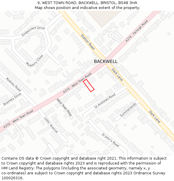 9, WEST TOWN ROAD, BACKWELL, BRISTOL, BS48 3HA: Location map and indicative extent of plot