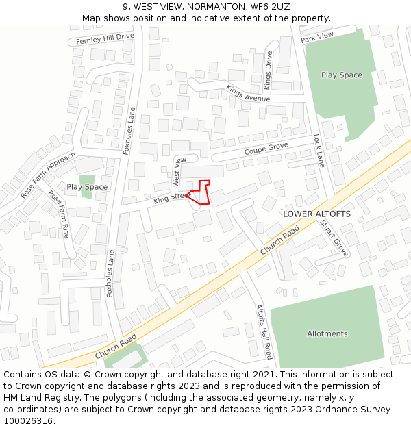 9, WEST VIEW, NORMANTON, WF6 2UZ: Location map and indicative extent of plot