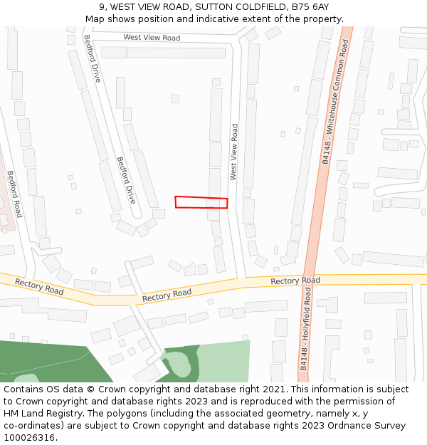 9, WEST VIEW ROAD, SUTTON COLDFIELD, B75 6AY: Location map and indicative extent of plot