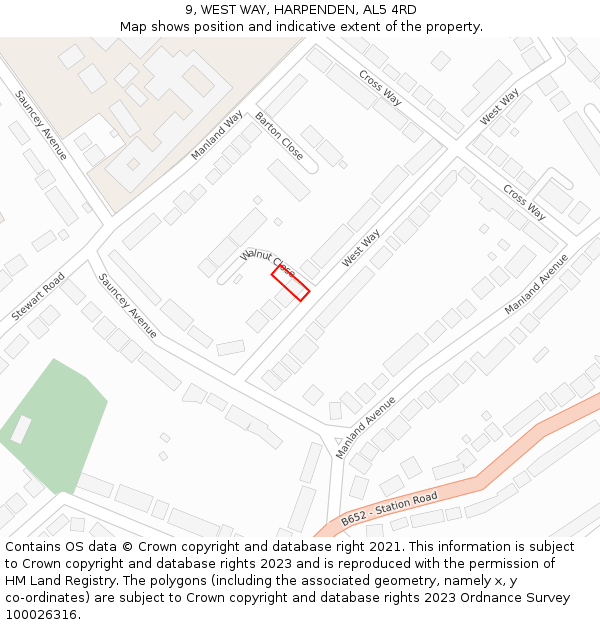 9, WEST WAY, HARPENDEN, AL5 4RD: Location map and indicative extent of plot