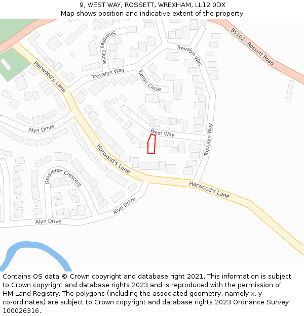 9, WEST WAY, ROSSETT, WREXHAM, LL12 0DX: Location map and indicative extent of plot