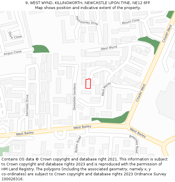 9, WEST WYND, KILLINGWORTH, NEWCASTLE UPON TYNE, NE12 6FP: Location map and indicative extent of plot