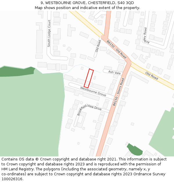 9, WESTBOURNE GROVE, CHESTERFIELD, S40 3QD: Location map and indicative extent of plot