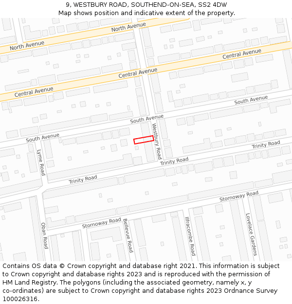 9, WESTBURY ROAD, SOUTHEND-ON-SEA, SS2 4DW: Location map and indicative extent of plot