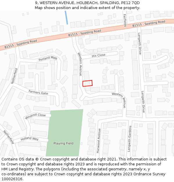 9, WESTERN AVENUE, HOLBEACH, SPALDING, PE12 7QD: Location map and indicative extent of plot