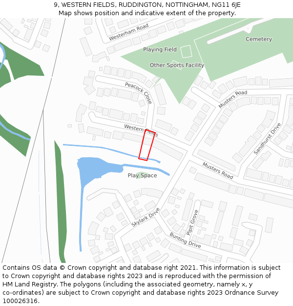 9, WESTERN FIELDS, RUDDINGTON, NOTTINGHAM, NG11 6JE: Location map and indicative extent of plot