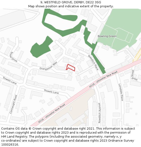 9, WESTFIELD GROVE, DERBY, DE22 3SG: Location map and indicative extent of plot