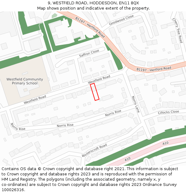 9, WESTFIELD ROAD, HODDESDON, EN11 8QX: Location map and indicative extent of plot