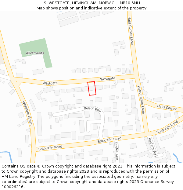 9, WESTGATE, HEVINGHAM, NORWICH, NR10 5NH: Location map and indicative extent of plot