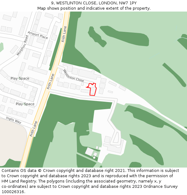 9, WESTLINTON CLOSE, LONDON, NW7 1PY: Location map and indicative extent of plot