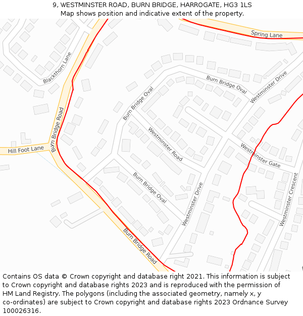 9, WESTMINSTER ROAD, BURN BRIDGE, HARROGATE, HG3 1LS: Location map and indicative extent of plot