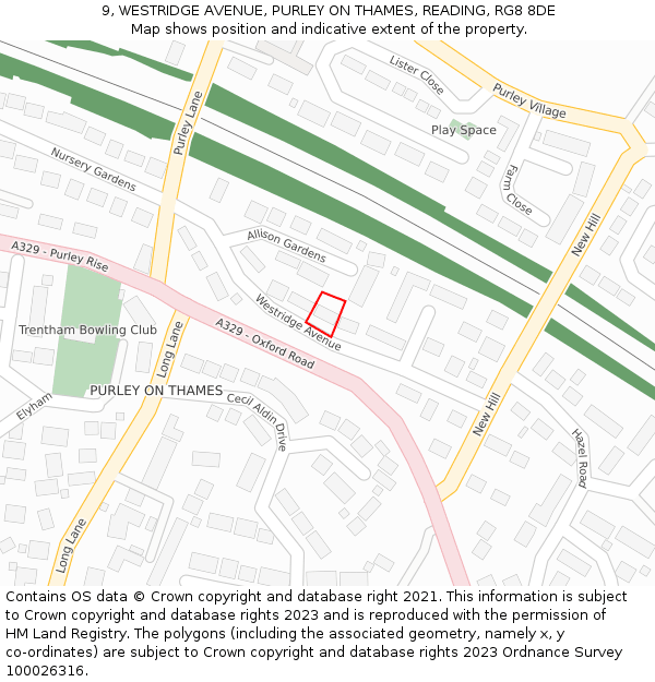 9, WESTRIDGE AVENUE, PURLEY ON THAMES, READING, RG8 8DE: Location map and indicative extent of plot