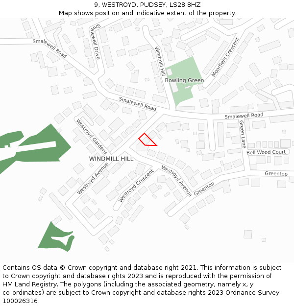 9, WESTROYD, PUDSEY, LS28 8HZ: Location map and indicative extent of plot