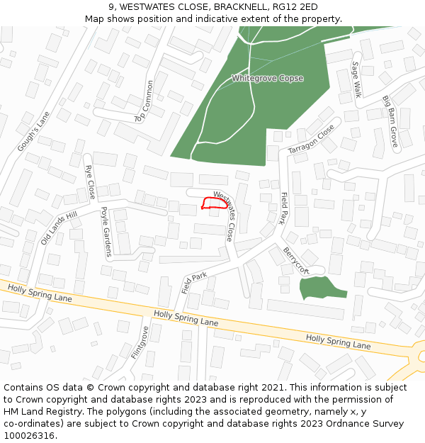 9, WESTWATES CLOSE, BRACKNELL, RG12 2ED: Location map and indicative extent of plot