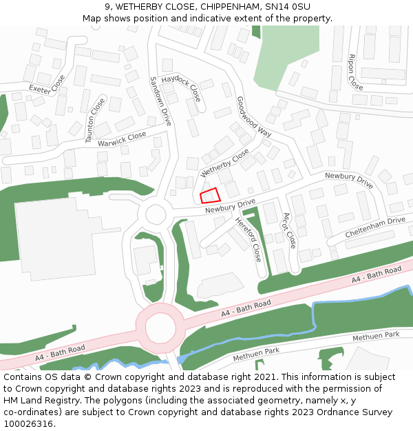 9, WETHERBY CLOSE, CHIPPENHAM, SN14 0SU: Location map and indicative extent of plot