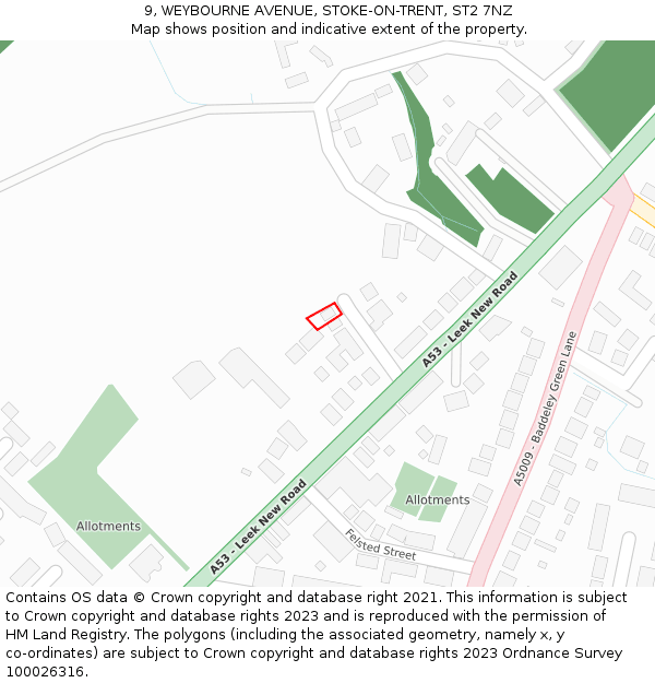 9, WEYBOURNE AVENUE, STOKE-ON-TRENT, ST2 7NZ: Location map and indicative extent of plot