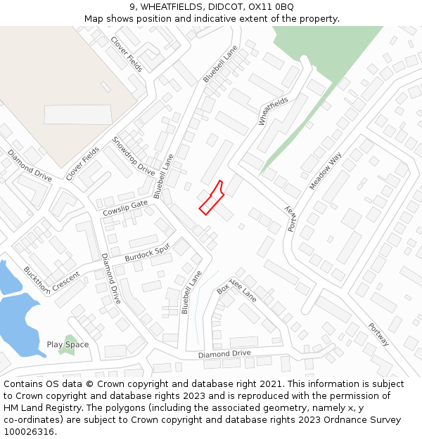 9, WHEATFIELDS, DIDCOT, OX11 0BQ: Location map and indicative extent of plot