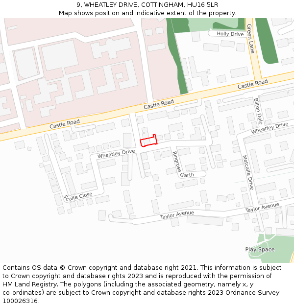 9, WHEATLEY DRIVE, COTTINGHAM, HU16 5LR: Location map and indicative extent of plot