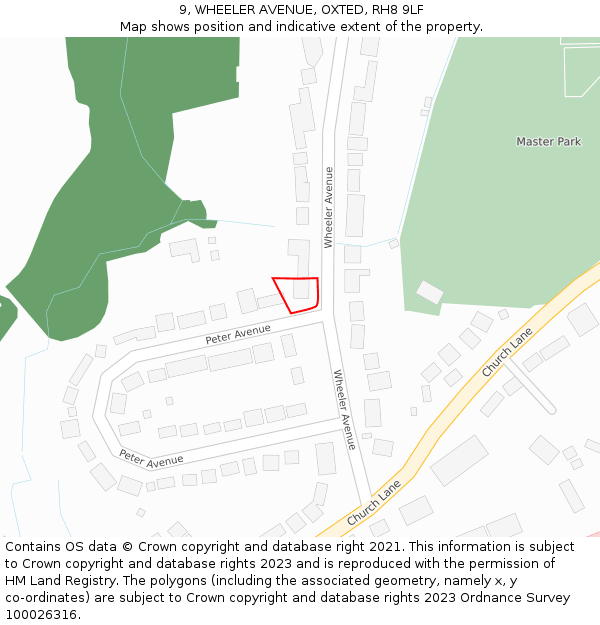 9, WHEELER AVENUE, OXTED, RH8 9LF: Location map and indicative extent of plot