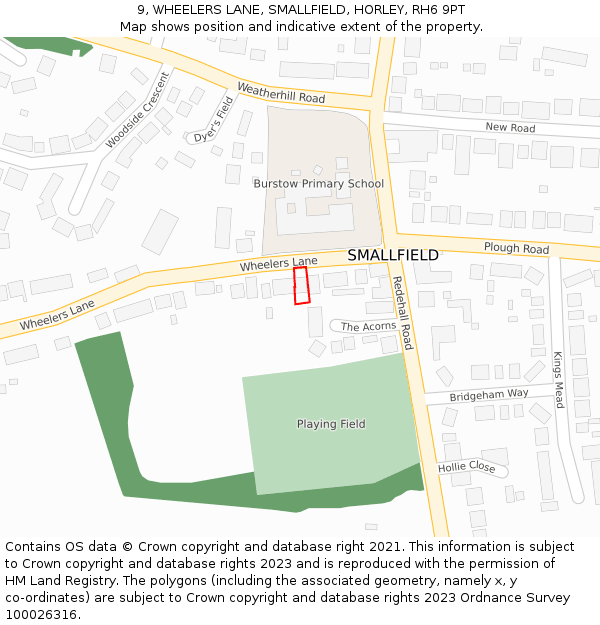 9, WHEELERS LANE, SMALLFIELD, HORLEY, RH6 9PT: Location map and indicative extent of plot