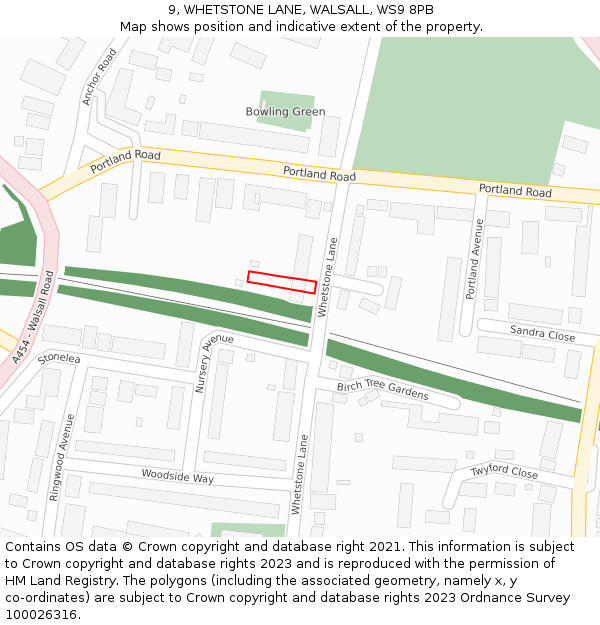 9, WHETSTONE LANE, WALSALL, WS9 8PB: Location map and indicative extent of plot