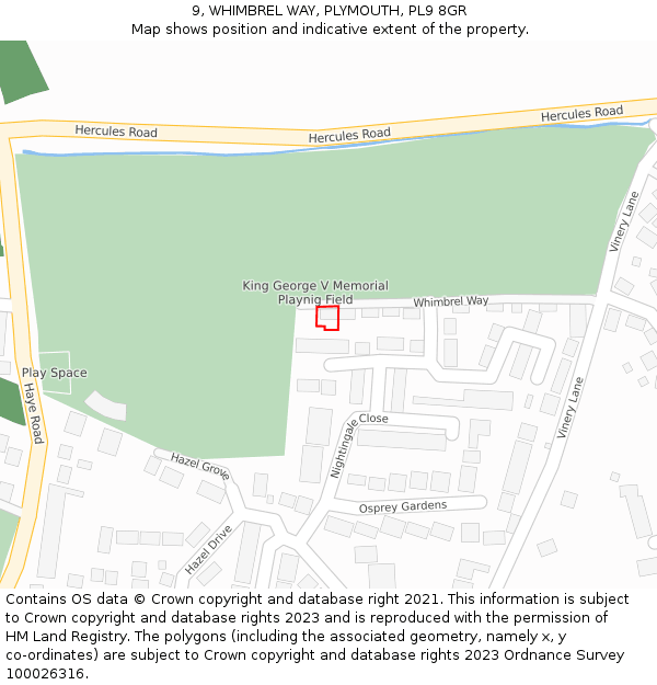 9, WHIMBREL WAY, PLYMOUTH, PL9 8GR: Location map and indicative extent of plot