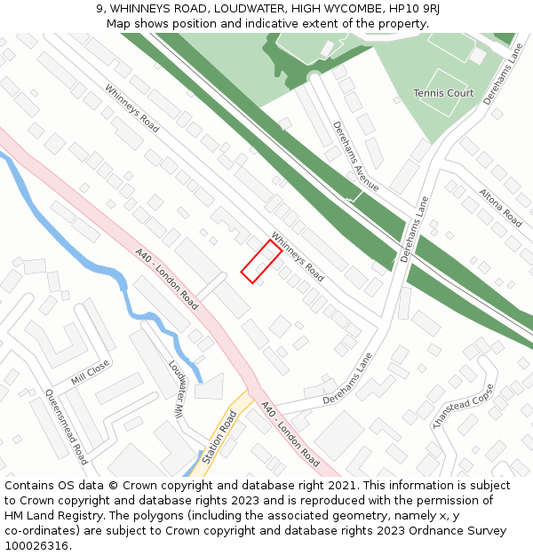9, WHINNEYS ROAD, LOUDWATER, HIGH WYCOMBE, HP10 9RJ: Location map and indicative extent of plot