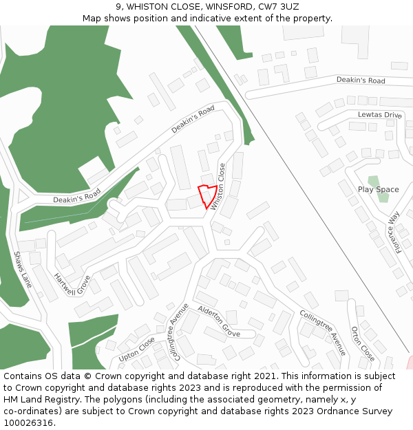 9, WHISTON CLOSE, WINSFORD, CW7 3UZ: Location map and indicative extent of plot