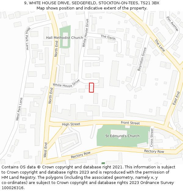 9, WHITE HOUSE DRIVE, SEDGEFIELD, STOCKTON-ON-TEES, TS21 3BX: Location map and indicative extent of plot