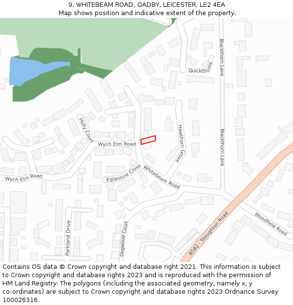 9, WHITEBEAM ROAD, OADBY, LEICESTER, LE2 4EA: Location map and indicative extent of plot