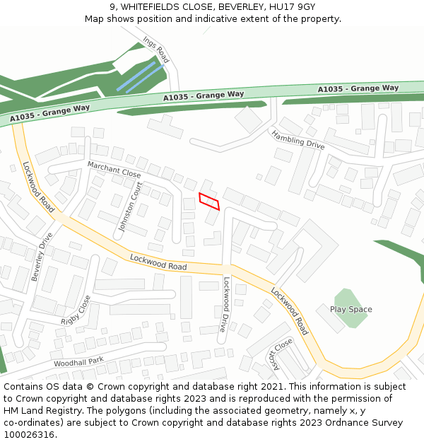 9, WHITEFIELDS CLOSE, BEVERLEY, HU17 9GY: Location map and indicative extent of plot