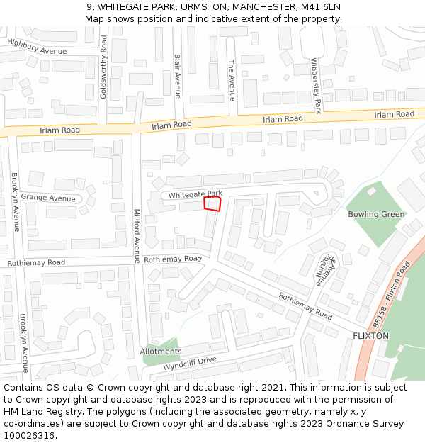 9, WHITEGATE PARK, URMSTON, MANCHESTER, M41 6LN: Location map and indicative extent of plot