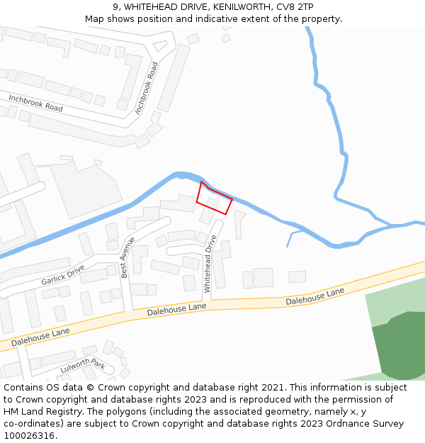 9, WHITEHEAD DRIVE, KENILWORTH, CV8 2TP: Location map and indicative extent of plot