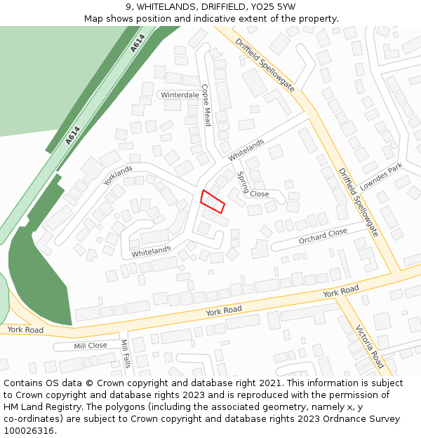 9, WHITELANDS, DRIFFIELD, YO25 5YW: Location map and indicative extent of plot