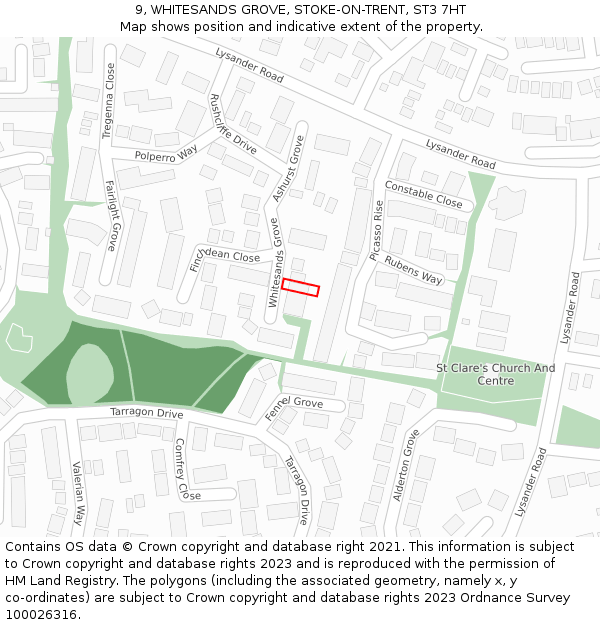 9, WHITESANDS GROVE, STOKE-ON-TRENT, ST3 7HT: Location map and indicative extent of plot