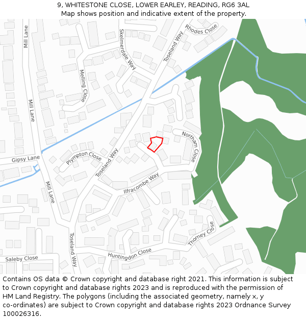 9, WHITESTONE CLOSE, LOWER EARLEY, READING, RG6 3AL: Location map and indicative extent of plot